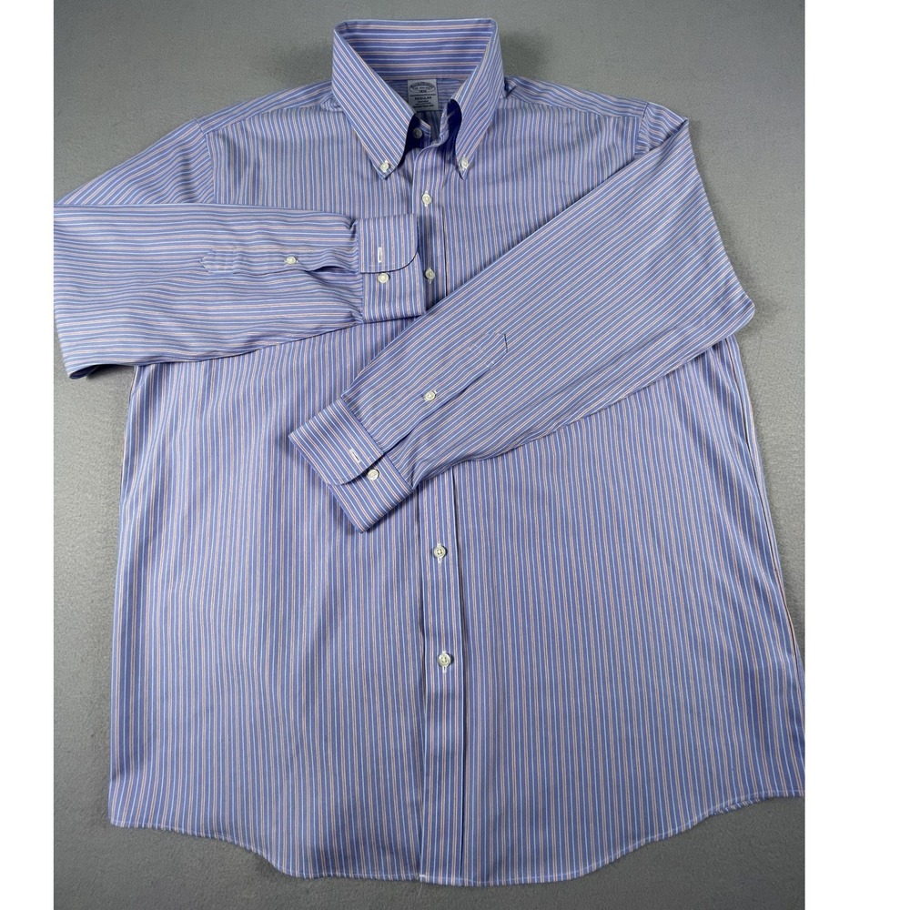 Brooks Brothers Shirt Mens 16-32/33 Blue Orange Striped Original Polo Tailored